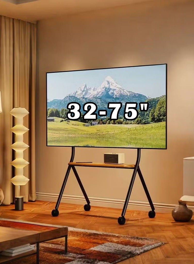 TV Stand for 32 to 75Inch LCD LED OLED 4K Screens, Portable Heavy Duty Rolling TV Stand with Wheels Height Adjustable Mobile TV Cart with Wood Media Shelf Heavy Duty Portable TV Stand Up to 110Lbs Movable Floor Mount Stand with Shelf